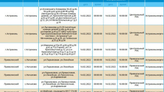 В Астрахани и селе Началово 14 февраля на нескольких улицах отключат свет
