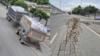 В Астрахани полиция разыскала водителя фуры, который разрушил тротуар
