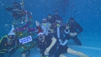 Астраханские дайверы снова устроили новогодние гуляния под водой