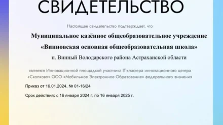 Школе в Астраханской области присвоен статус федеральной инновационной площадки