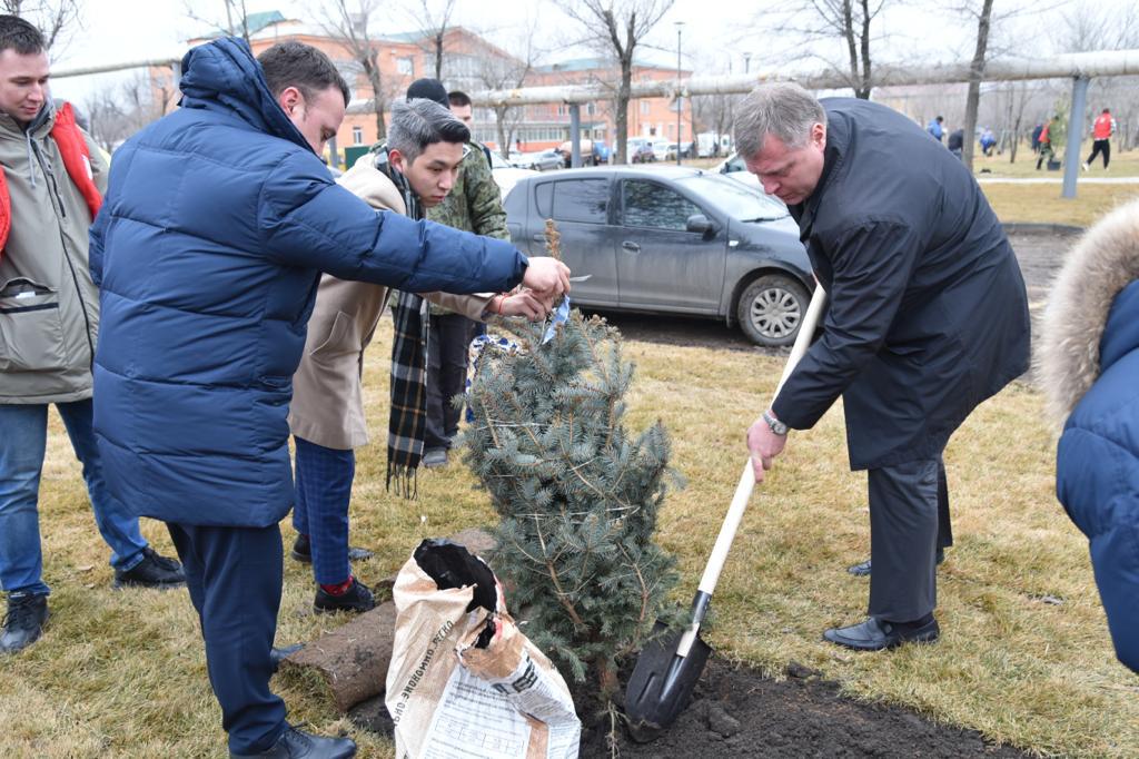 Игорь Бабушкин и Мария Пермякова высадили деревья в обновлённом сквере Коновалова