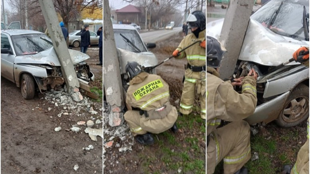 В Астрахани пострадал 39-летний водитель после наезда на фонарный столб