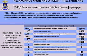 Жителям Астрахани предлагают добровольно сдать оружие за вознаграждение 